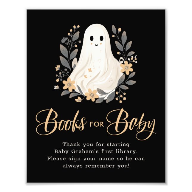 Impression Photo Cute Ghost Fall Books for Baby Shower Sign (Devant)
