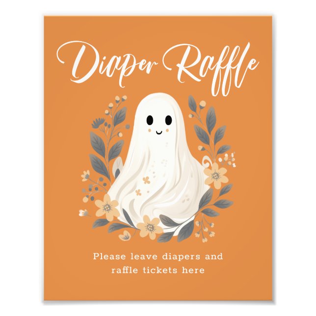 Impression Photo Cute Ghost Fall Diaper Raffle Baby Shower Sign (Devant)