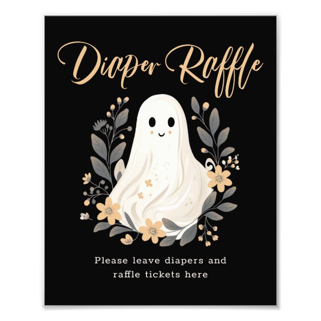 Impression Photo Cute Ghost Fall Diaper Raffle Baby Shower Sign (Devant)