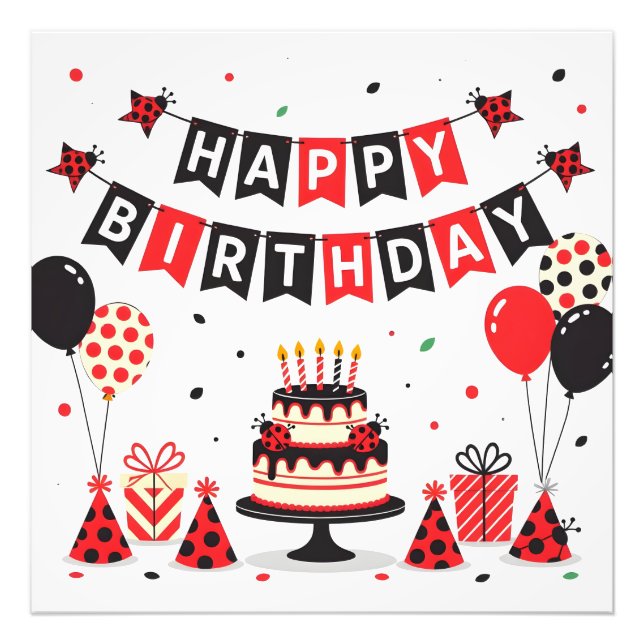 Impression Photo Cute Happy Birthday ladybug theme (Devant)
