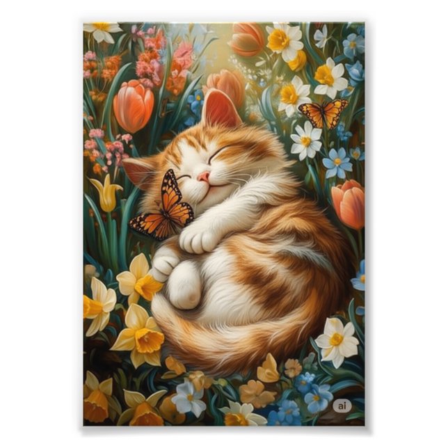 Impression Photo Cute Kitten en Fleurs de Printemps - Jour de Chat  (Devant)