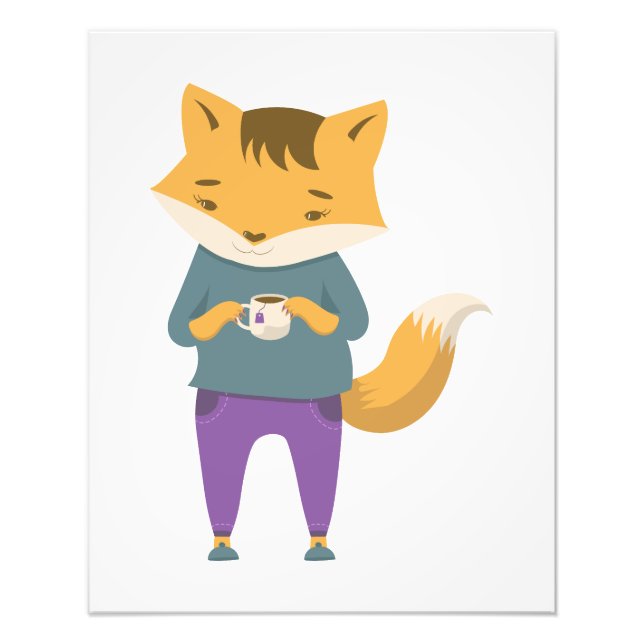 Impression Photo Cute renard avec tasse de thé (Devant)