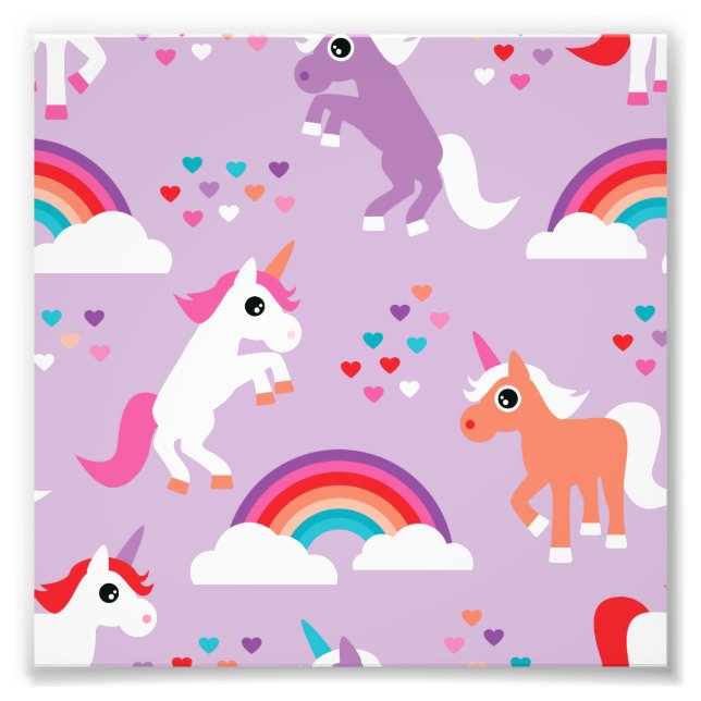 Impression Photo Cute Unicorn Arc-en-ciel violet (Devant)