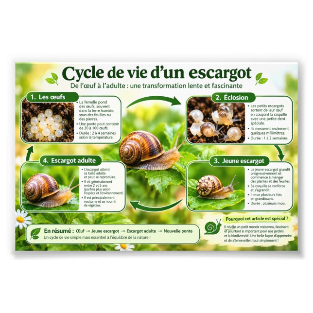 Impression Photo cycle de vie d'un escargot   (Devant)
