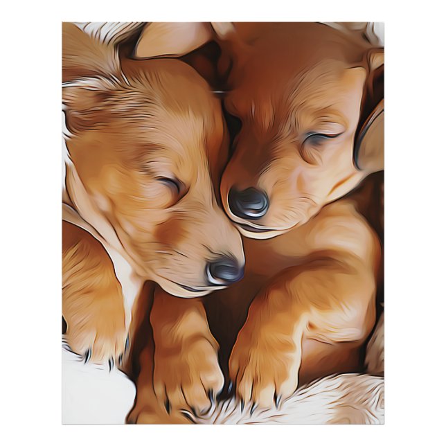 Impression Photo Dachshund Cute Sleeping Dachshund Puppies Birthday (Devant)