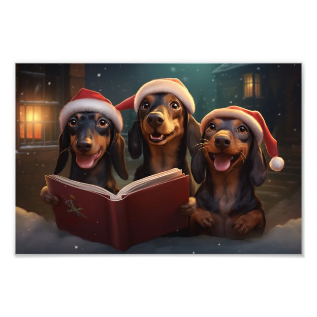 Impression Photo Dachshunds Noël Caroling Festive Festive (Devant)