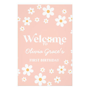 Impression Photo Daisy Retro Rose premier anniversaire Bienvenue