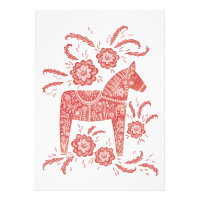 Dala suédois Cheval Rouge et Blanc Art populaire