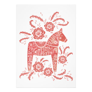 Impression Photo Dala suédois Cheval Rouge et Blanc Art populaire