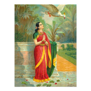Impression Photo Damayanti et le cygne par Raja Ravi Varma