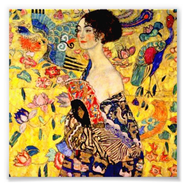 Impression Photo Dame Gustav Klimt avec ventilateur (Devant)