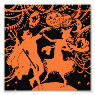 Impression Photo Danse vintage de sorcière de diable de Halloween