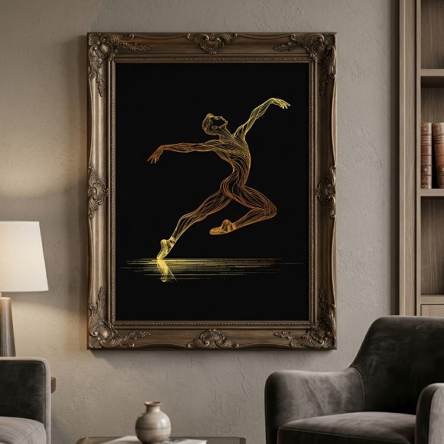 Impression Photo Danseuse de ballet d'art en ligne dorée Illustrati (Golden Line Art Ballet Dancer Elegant Illustration. Photo Print)