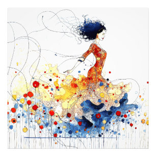 Impression Photo Danseuse de flamenco en mouvement multicolore flui