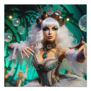 Impression Photo Danseuse victorienne futuriste Steampunk verte