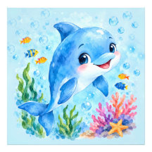 Dauphin aquarelle mignon sous l'eau