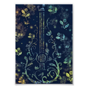 Impression photo de guitare et fleurs
