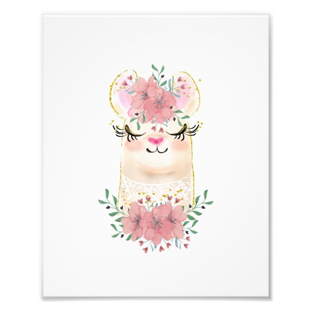 Impression photo de lama à l'aquarelle avec floral (Devant)