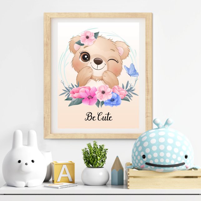 Impression Photo Déco murale de nurserie d'animaux mignons (Be Cute Animal Nursery Wall Art)