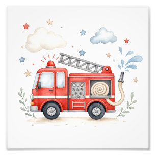 Impression Photo Décoration de nurserie de camion de pompiers