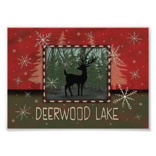 Impression Photo Deerwood Lake Inspirivity Arbres rustiques Cerfs