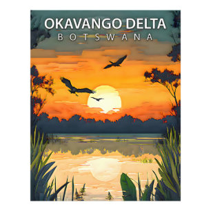 Impression Photo Delta de l'Okavango – Affiche rétro de voyage du B