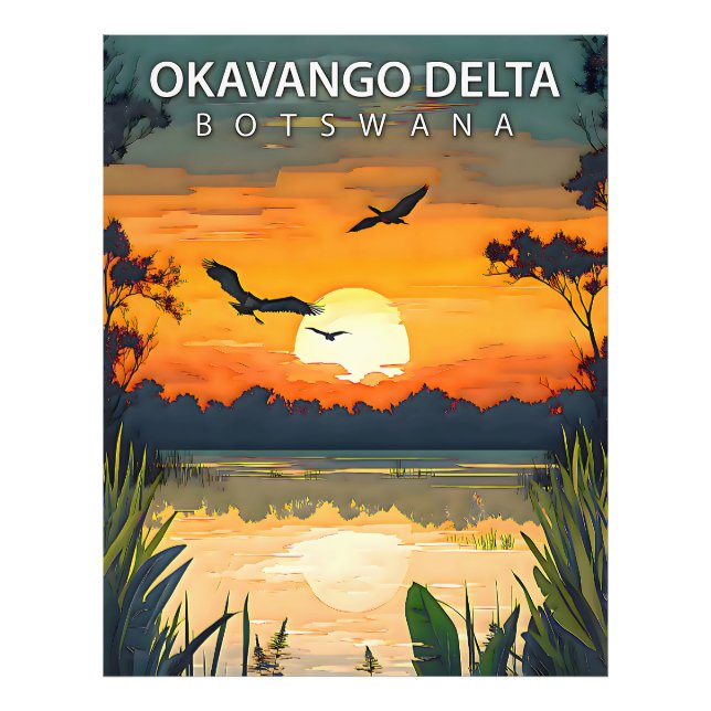 Impression Photo Delta de l'Okavango – Affiche rétro de voyage du B (Devant)