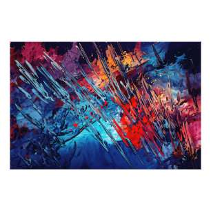 Impression Photo Dérive Feuillée Bleu Rouge Art Abstrait Contempora