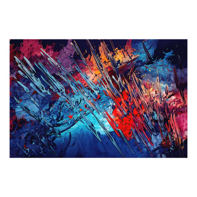 Impression Photo Dérive Feuillée Bleu Rouge Art Abstrait Contempora (Devant)