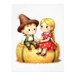 Impression Photo Des enfants de la campagne sur une botte de foin,