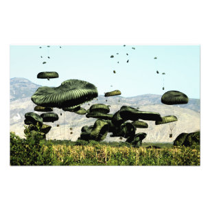 Impression Photo Des paquets de nourriture et d'eau sont livrés par