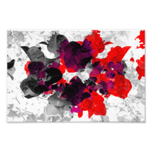 Impression Photo Design floral Abstrait - rouge et violet sur blanc