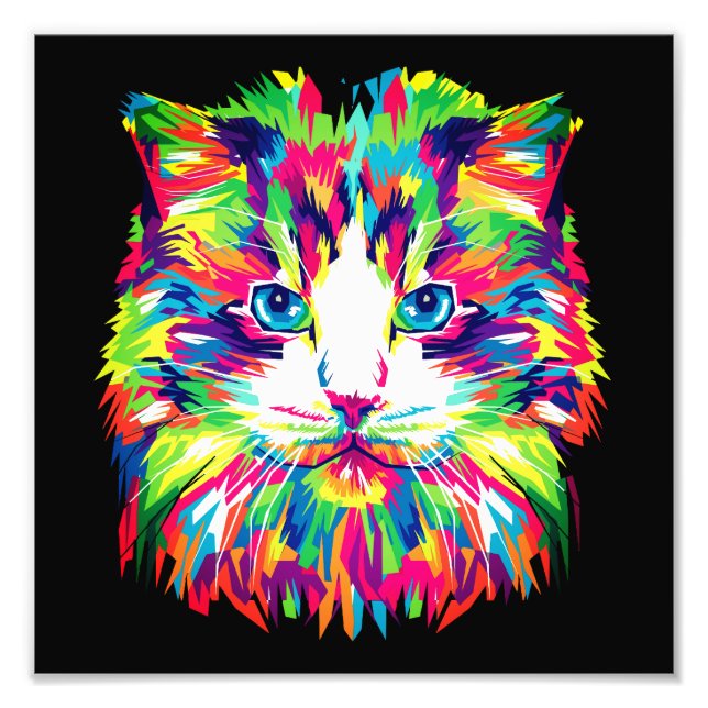 Impression Photo Design Géométrique Prismatique Visage de Chat-3245 (Devant)