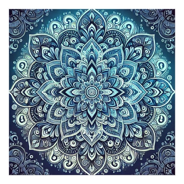 Impression Photo Design Mandala dégradé bleu (Devant)