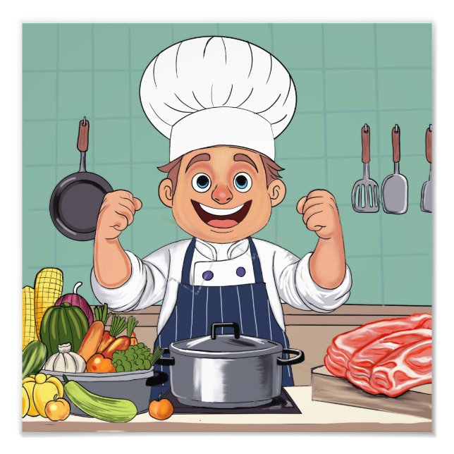 Impression Photo Dessin animé de chef réalisé à la main avec procre (Devant)