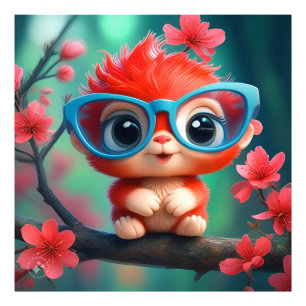 Impression Photo Dessin animé Panda rose sur la branche-68807