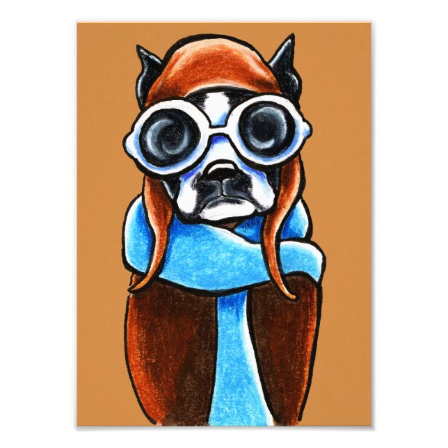 Impression Photo Dessin au crayon d'encre de Boston Terrier Aviator (Devant)