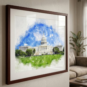 Impression Photo Dessin au pastel du Capitole des États-Unis