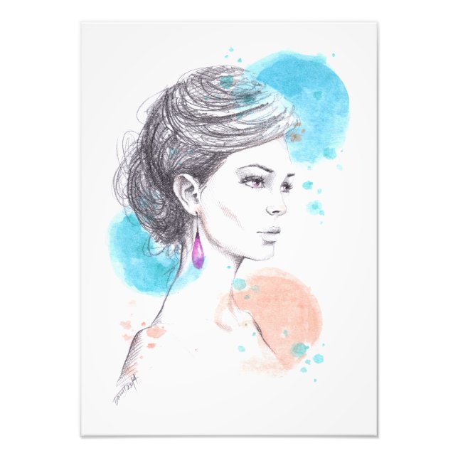 Impression Photo Dessin d'illustration pour femme avec oreille (Devant)