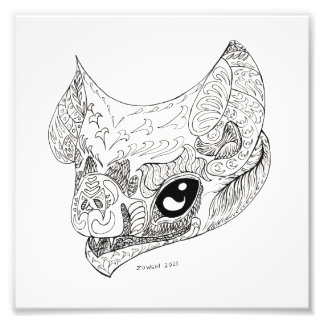 Impression Photo Dessin floral gothique noir et blanc de chauve-sou