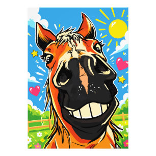 Impression Photo Dessin humoristique de cheval avec un sourire de b
