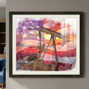 Impression Photo Dessin pastel patriotique de pompe à huile au couc