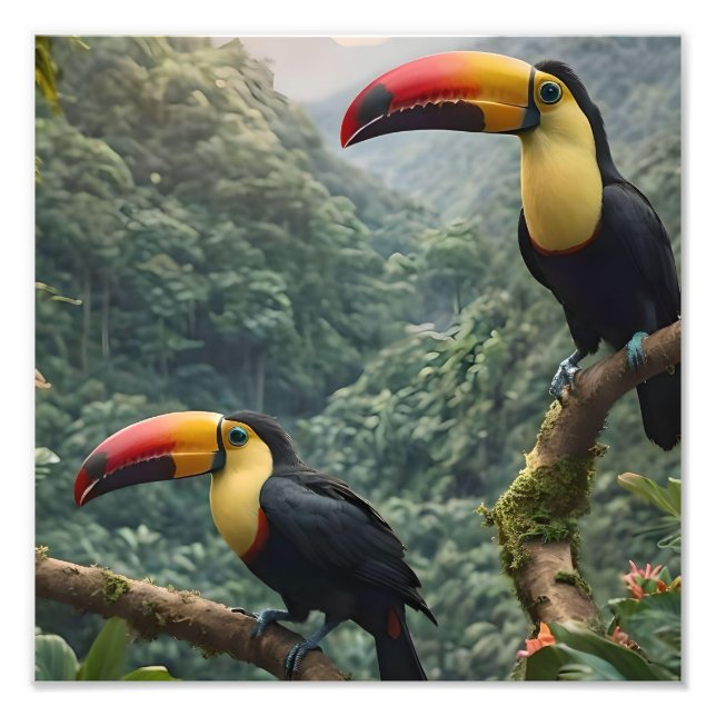 Impression Photo Deux Oiseaux Toucans Tropicaux, (Devant)