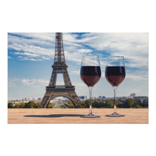 Impression Photo Deux verres de vin avec la tour Eiffel (Devant)