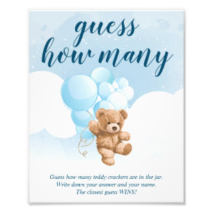 Impression Photo Devinez combien de Baby shower Ours Bleu Teddy