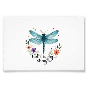 Impression Photo Dieu est ma force Floral Libellule Christian T-Sh