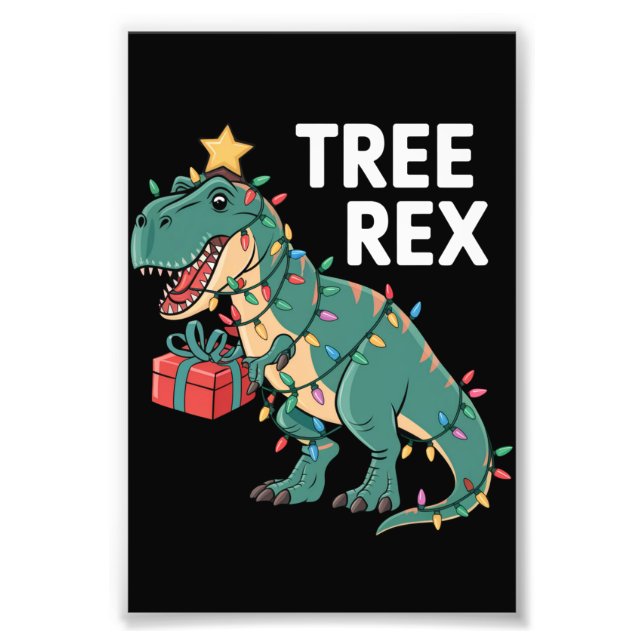 Impression Photo Dinosaur Arbre de Noël Rex Pyjamas de Noël Lumière (Devant)