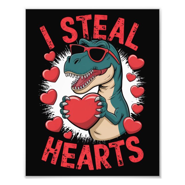 Impression Photo Dinosaure de la Saint-Valentin Je vole les cœurs A (Devant)