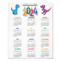Dinosaure drôle coloré 2024 Calendrier