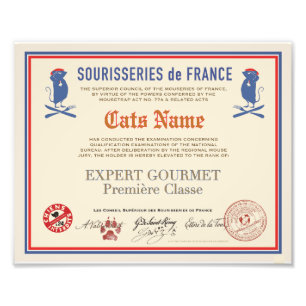 Impression Photo Diplôme de Chat Gourmet Sourisseries de France